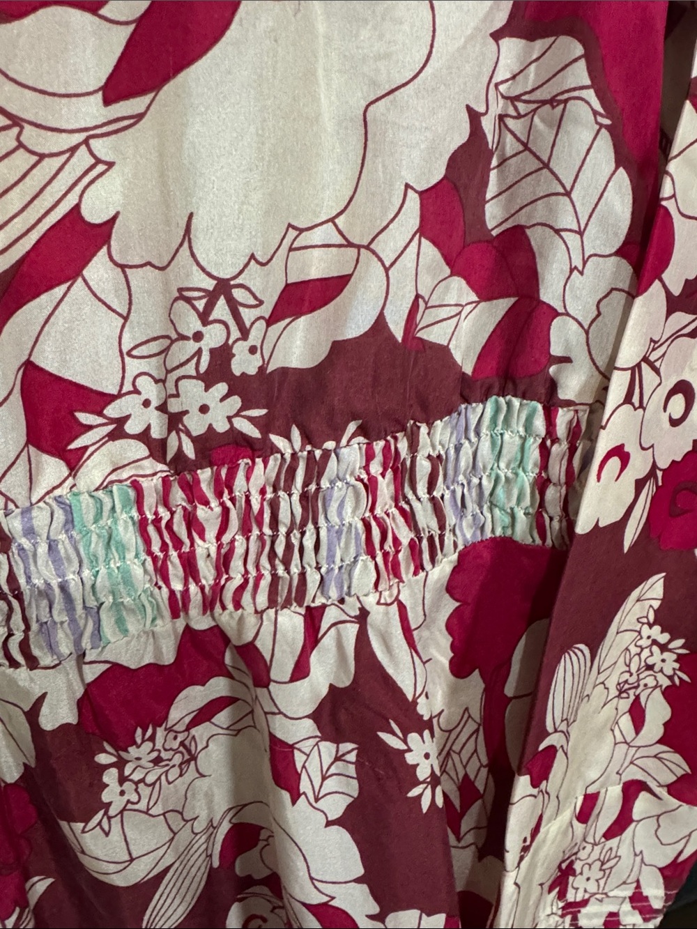 Johnny Was Size Small 100% Silk Floral Boho Tunic Blouse Lace Trim - Picture 5 of 8